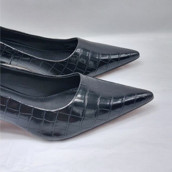 ASOS Design Croc Embossed Block Heel Pumps Women's 10 Black Pointed Toe Chic - Picture 3 of 11